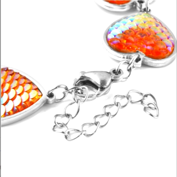 STAINLESS STEEL ORANGE MERMAID TAIL HEART BRACELET - Picture 3 of 4